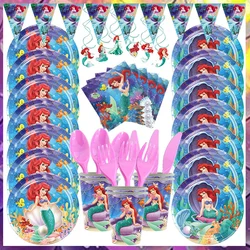 The Little Mermaid Birthday Party Decorations Ariel Princess Paper Napkins Plates Cups Tablecloth Balloon Kids Event Baby Shower