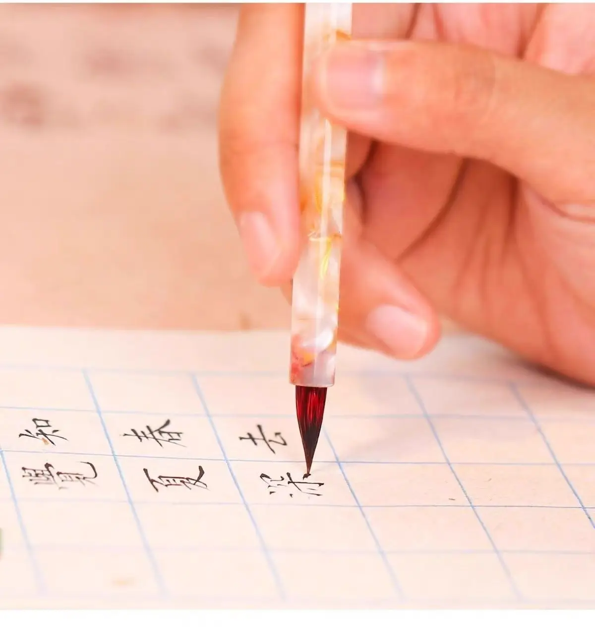 Kalligrafie-Pinsel mit Rotem Wolfshaar, Kleiner Schaft, Dünner Goldener Körper, Hakenförmiger Stift für Präzisionsarbeiten – Detail 7