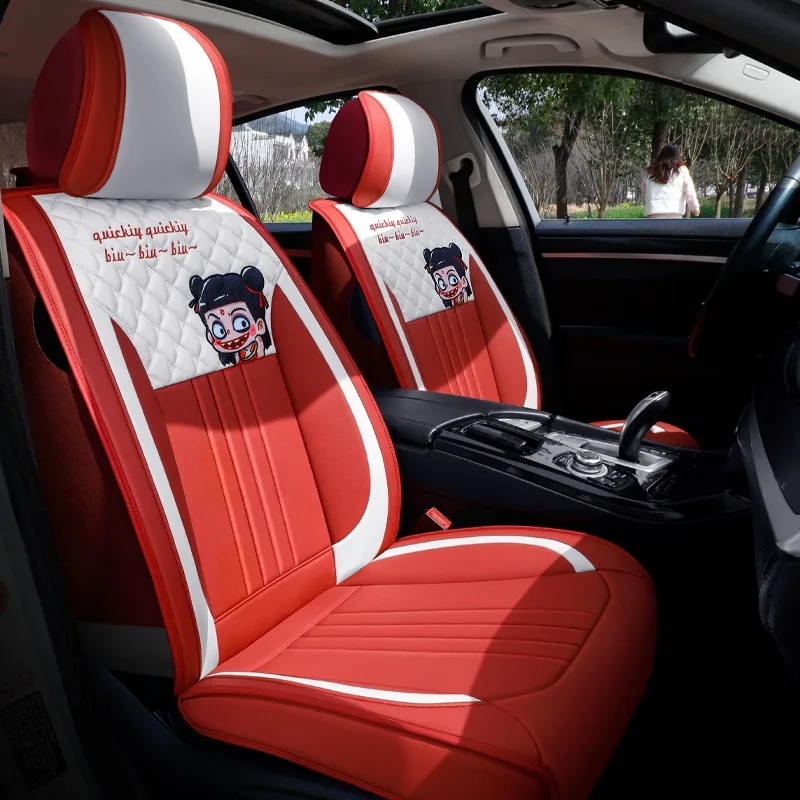 

5-seaters Nezha PU Leather Car Seat Cover Set - Full Coverage, Universal, Easy to Install, Suitable for All Seasons