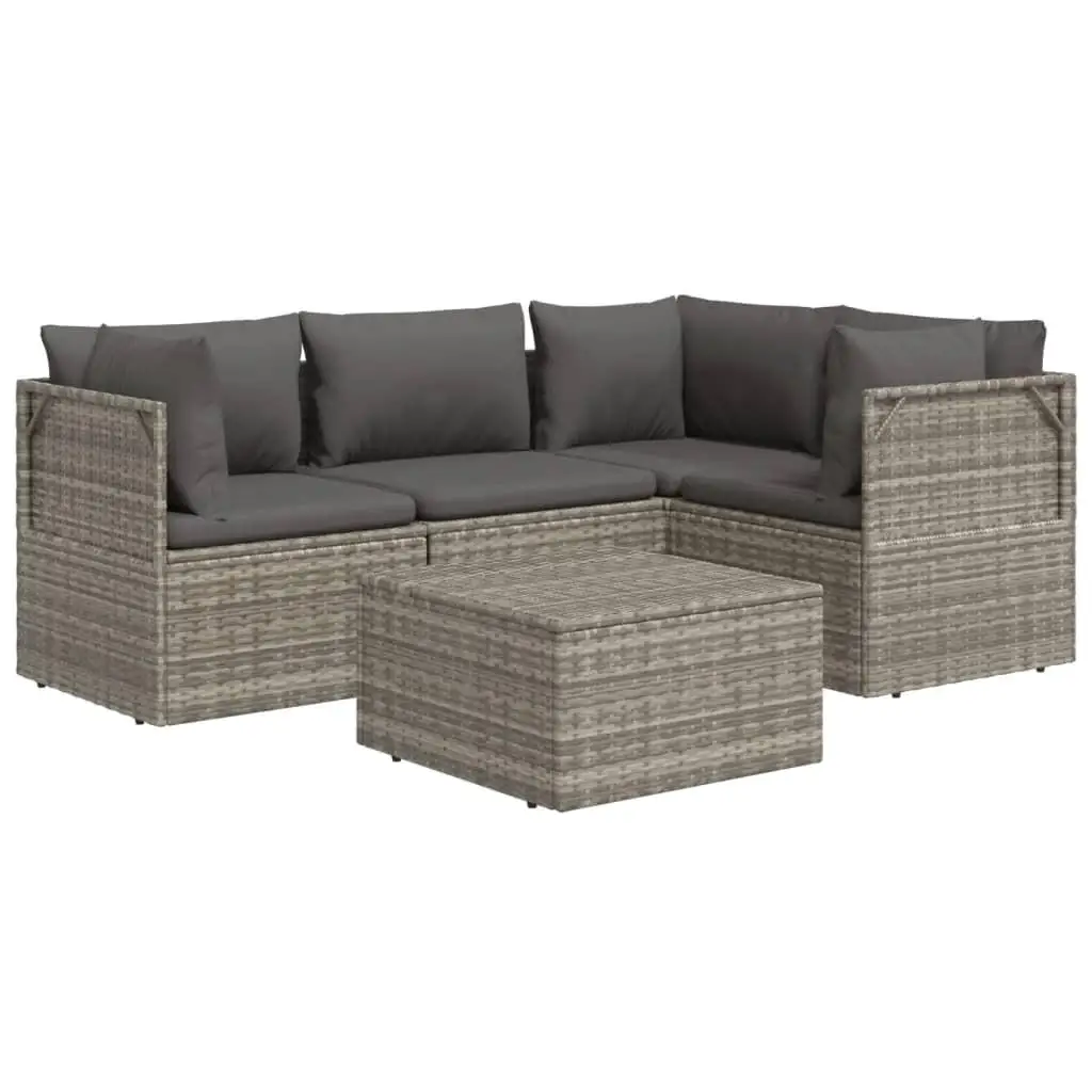 5-Piece Gray Poly Rattan Patio Lounge Set with Cushions – Outdoor Furniture