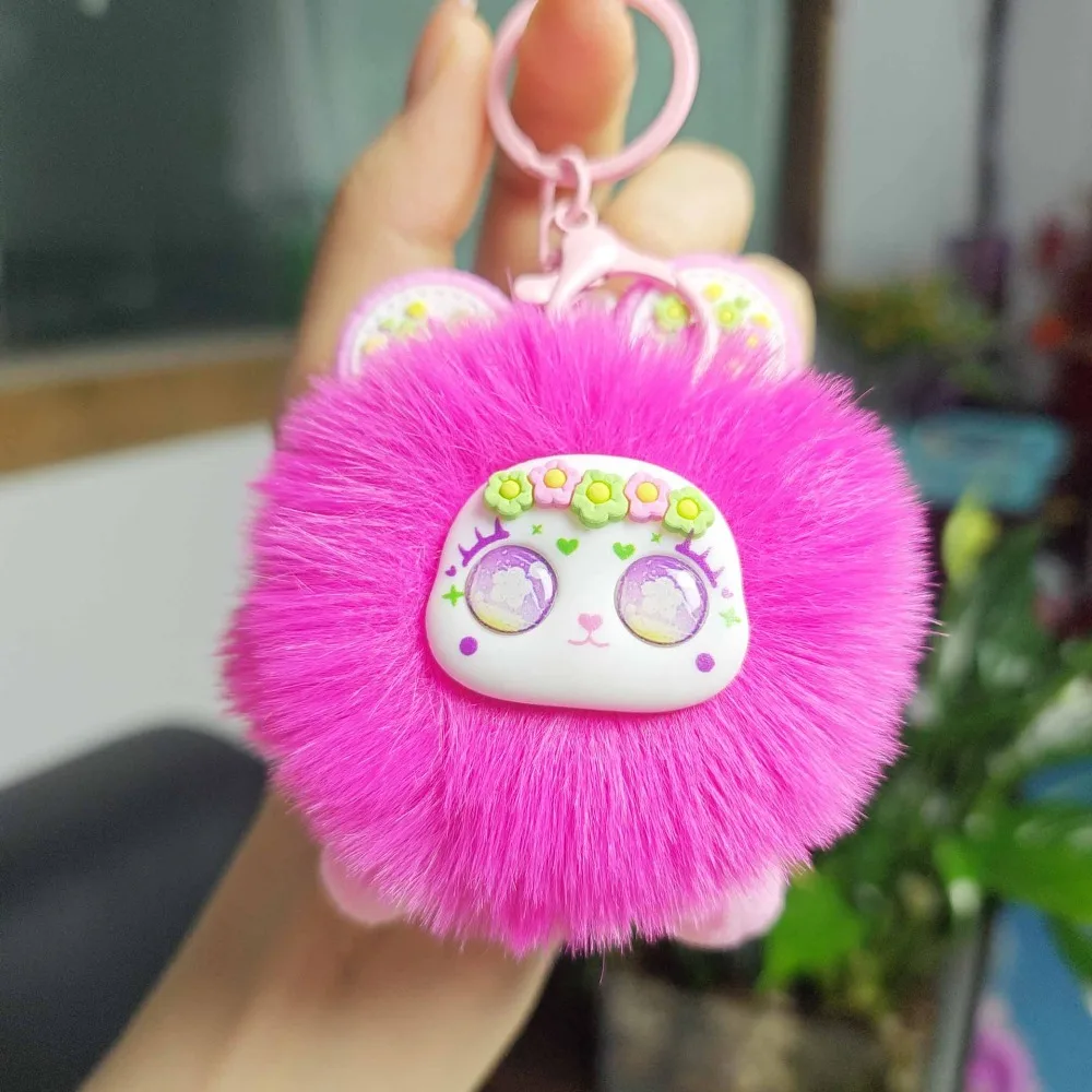 

Keyring Cute Flower Sea Bear Keychain Pompom Lovely Furry Bear Keychain Kawaii Trendy Bear Pendant Women Girls