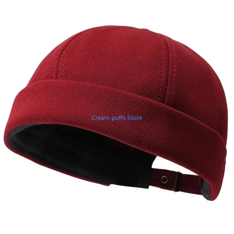 50LE Soft SkullCap with Textured Woven Folded Band, Round Docker Hat Headwear for Women Men Unisex, Everyday Wear and City