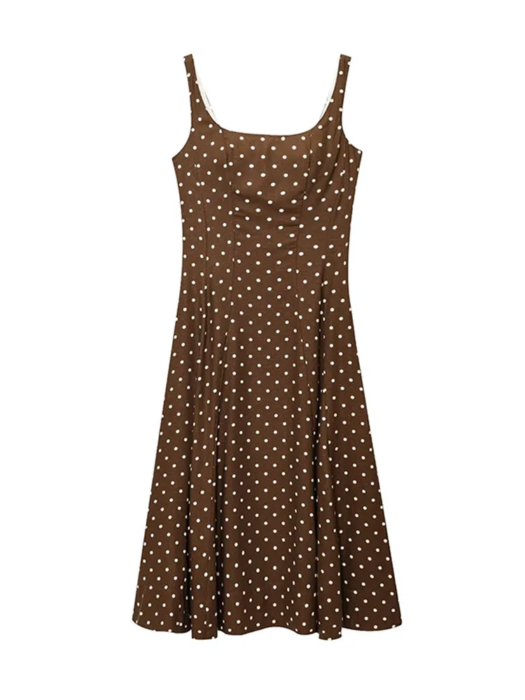 Elegant Solid Polka Dot Pleated Slim Vestido Women Chic Sleeveless Off Shoulder Round Neck Maxi
