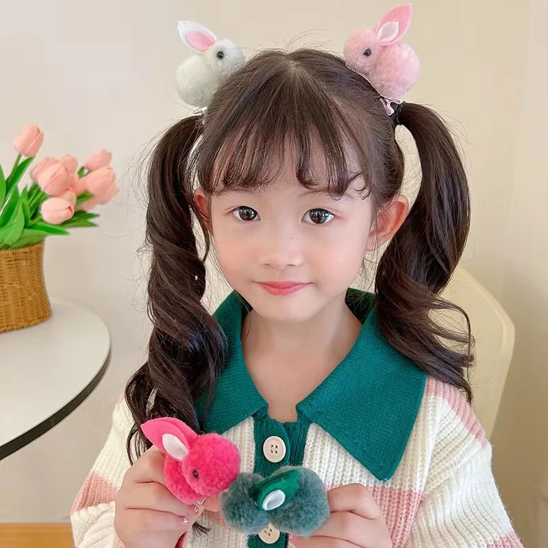 Baby Cute Plush Rabbit Hair Clips Cartton  Stuffed Bunny Side Barrettes Duckbill Clip for Children Girls Lovely Hair Accessories