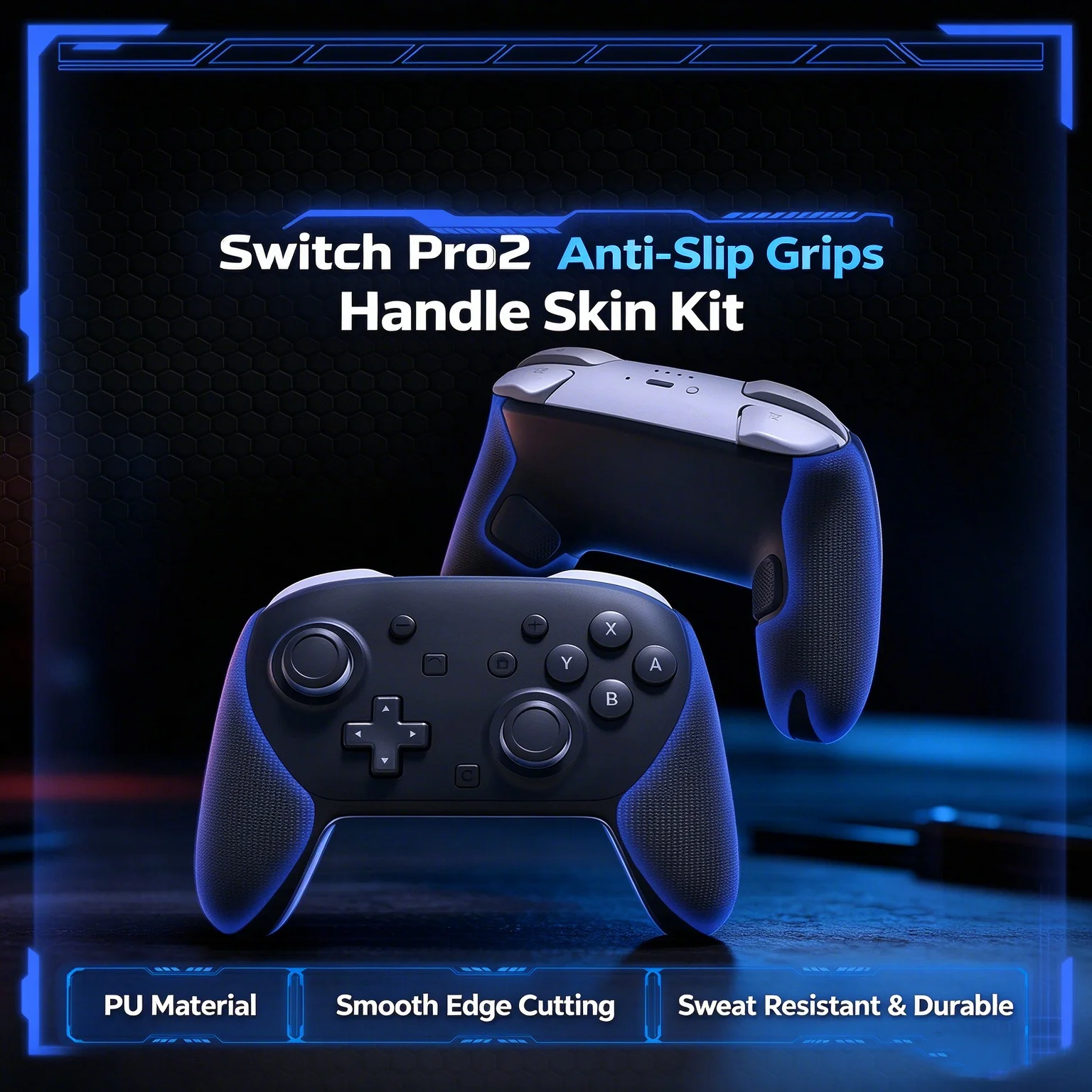 Controller Grip for Nintendo Switch 2 Pro,Anti-Slip PU Grip Skin,Sweat-Absorbent Hexagonal Textured Black Controller Accessories