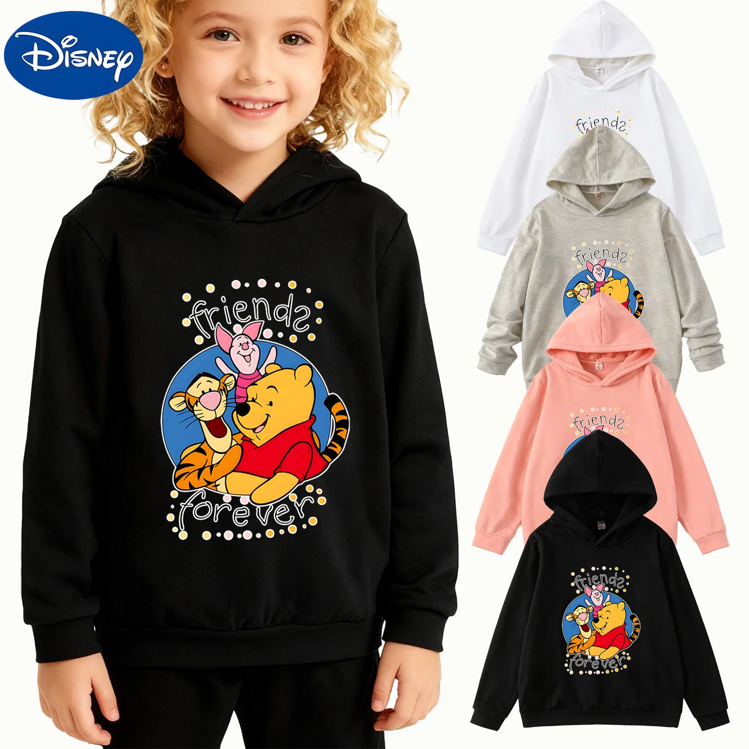 

Детская толстовка с капюшоном Disney Winnie the Pooh «Friends Forever», черный пуловер с длинными рукавами