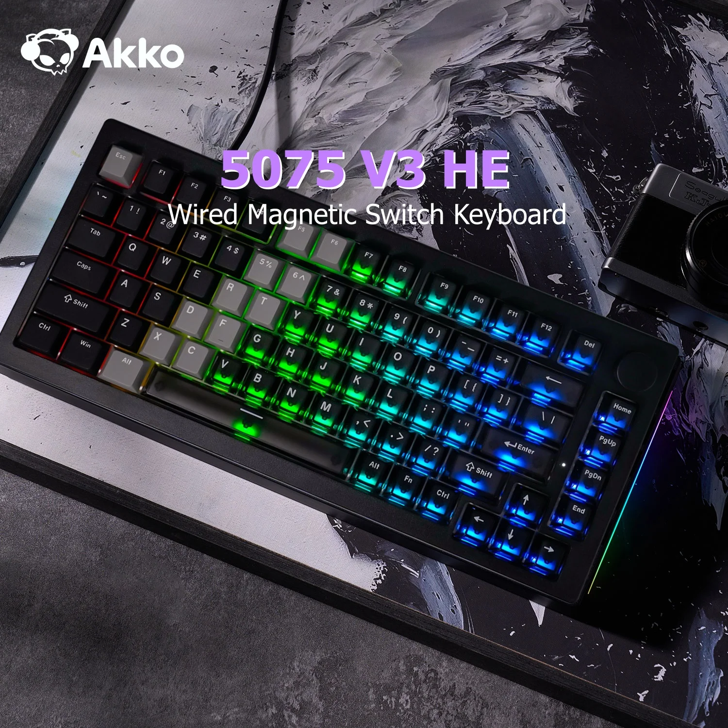 

Магнитная клавиатура Akko 5075 V3 HE, 75% быстрый триггер, 0,005 мм, 8K, частота заката, ARGB, проводная игровая механическая прокладка клавиатуры