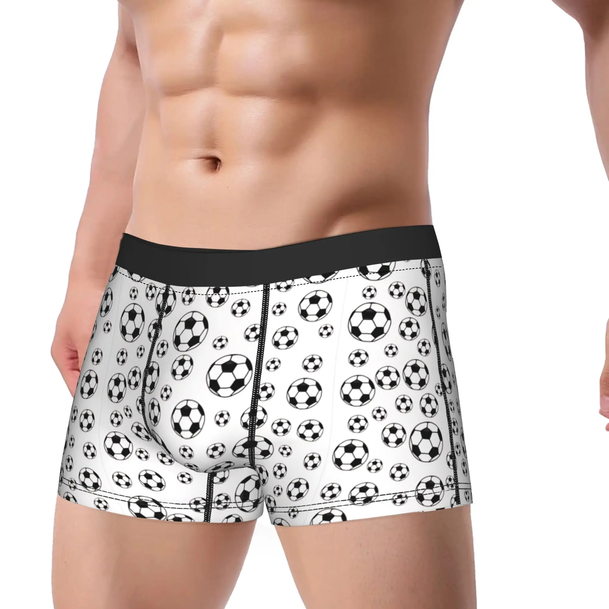 Different Size Soccer Balls Doodle Pattern Underwear  Males Underpants Custom Elastic Trunk High Quality Shorts Briefs Plus Size