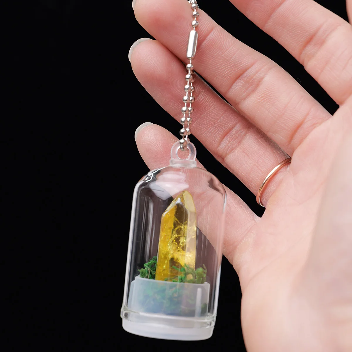 1pc Natural Crystal Raw Stone Mineral Labeled Bottle Wishing Bottle Ore Micro Landscape Ornament Hanging Decoration Holiday Gift