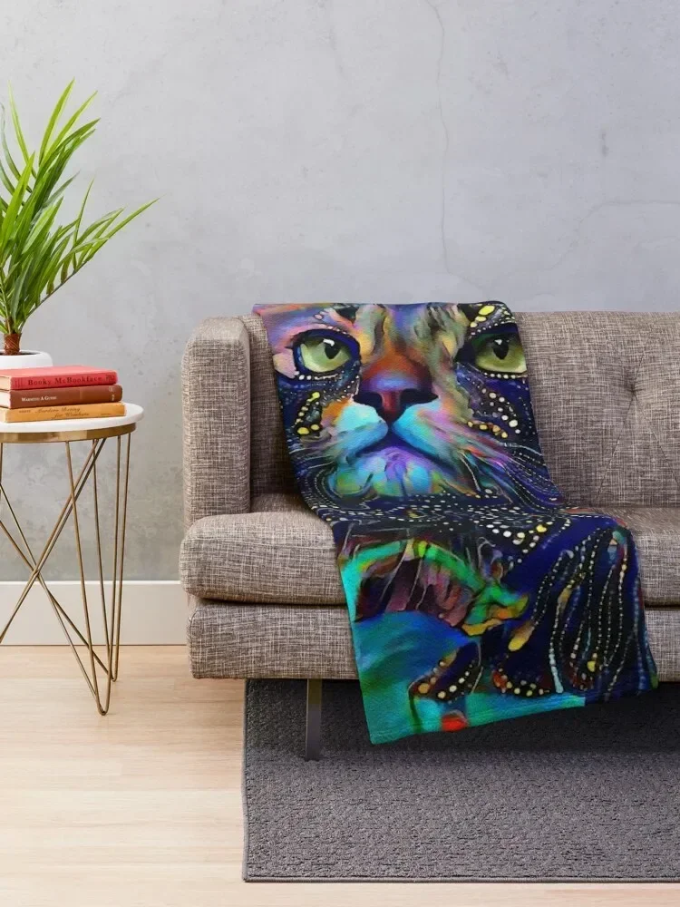 Melizza, cat, cat, chat, lea roche paintings Throw Blanket decorative Flannel Fabric Retros Blankets