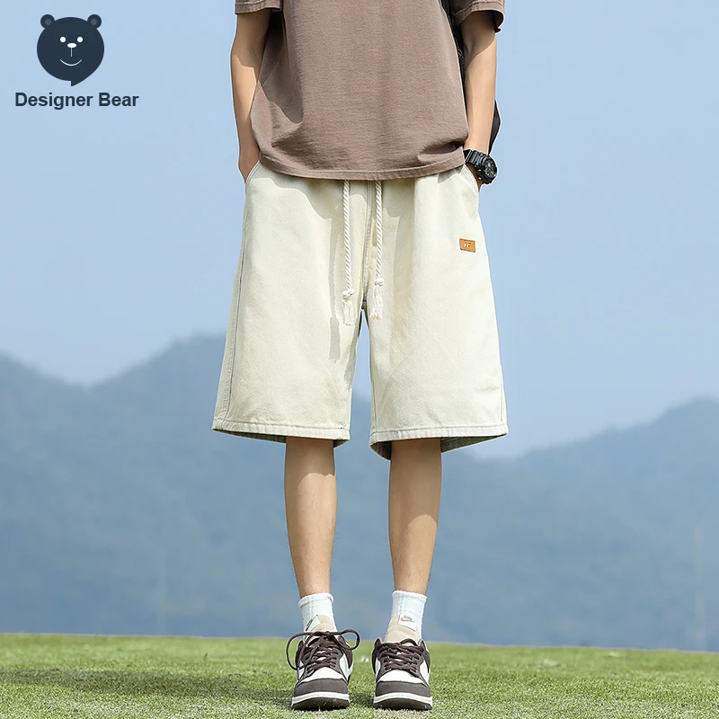 High Quality Men's Summer Denim Shorts Thin Baggy Trendy Knee Length Pants Cotton Drawstring Jeans Shorts Bermuda Jorts Man