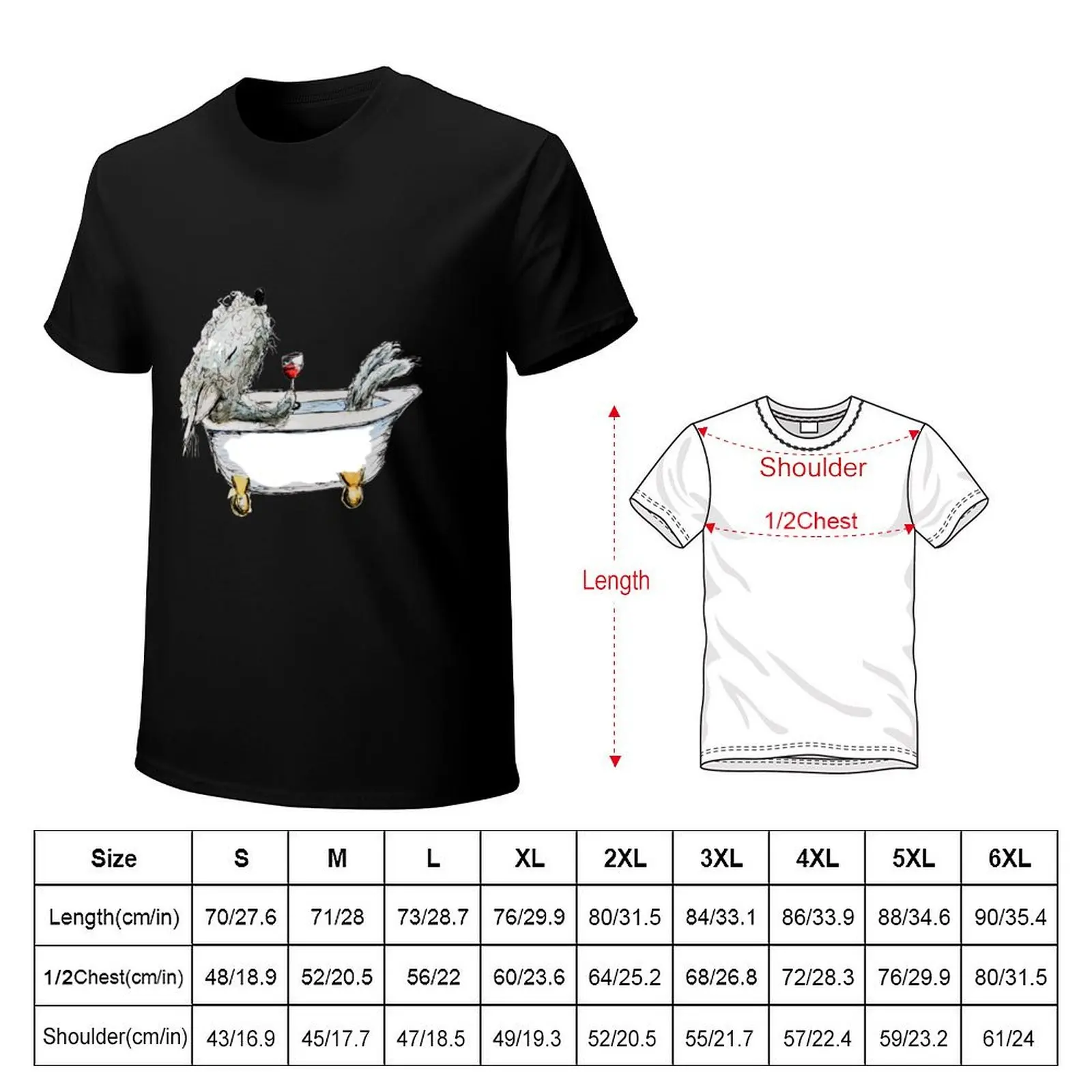 Bedlington Terrier Dog in a Bathtub T-Shirt Minimalist Casual Short Sleeve Top