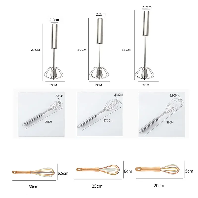 Kitchen Stainless Steel Whisk Creamer Semi-automatic Rotary Whisk Beech Wood Vase Handle Hand Mixer G041