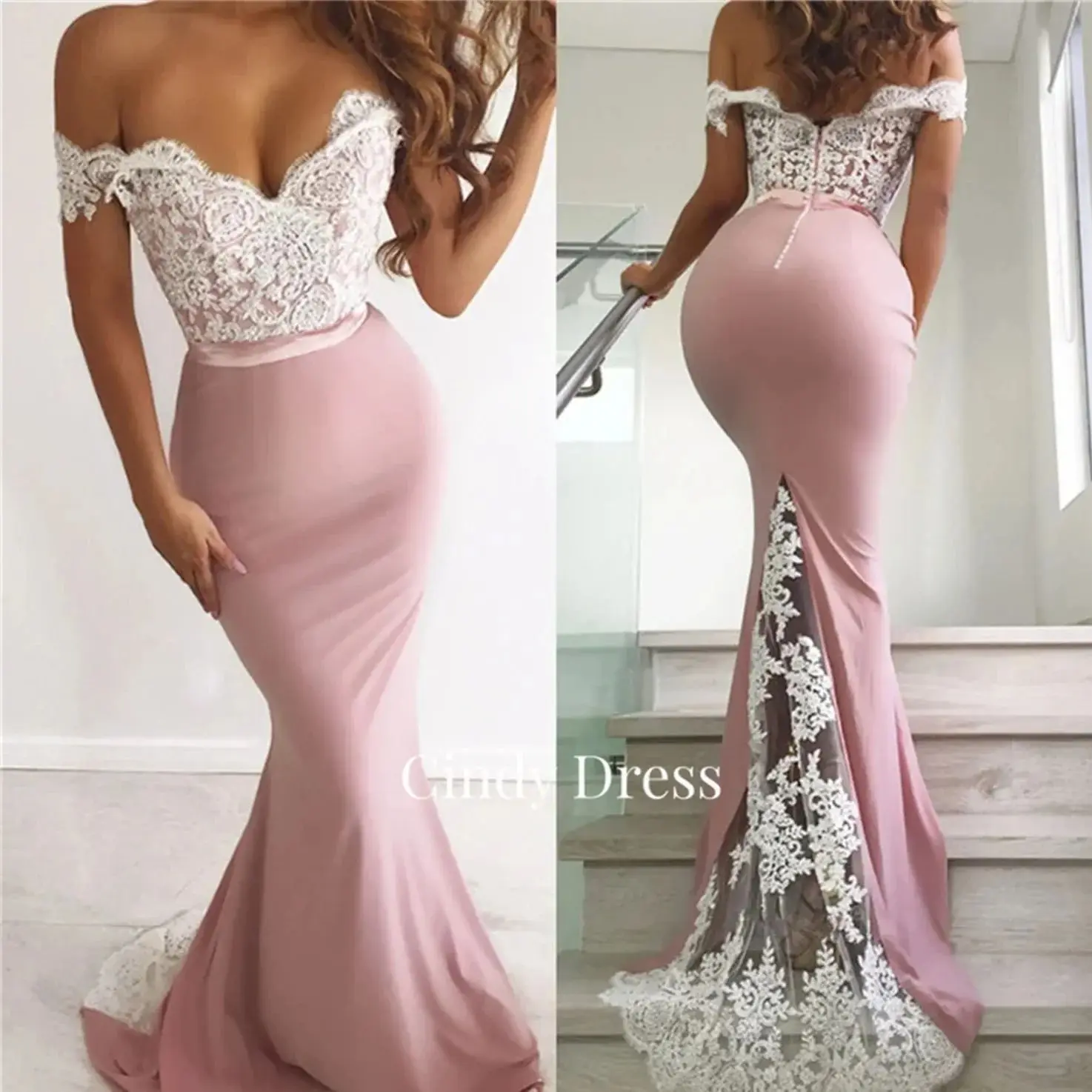 Feminino Cindy Pink Lace Bridesmaid Dress, Sereia Vestidos de Gala, Vestido de Luxo, Elegante Elly Prom Gown, Mulher Noiva Vestidos, Festa, 2023