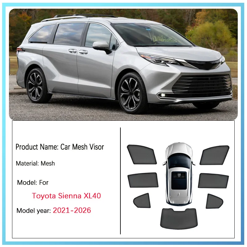

For Toyota Sienna 2026 XL40 2021~2025 Car Sunshade Magnetic Window Sun Visor UV Protection Heat insulation Cover Car Accessories