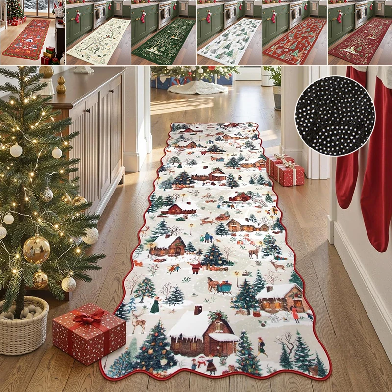 

New Christmas Long Carpet Non Slip Machine Washable Mat for Kitchen Entryway Living Bedroom Laundry Room Home Decor Tapis Salon