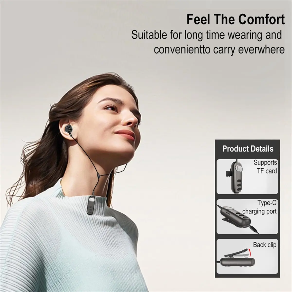 Happy New-  2 in 1 Wireless Lavalier Car Bluetooth Receiver Adapter with Digital Display Card Slot and External Headphone Speake