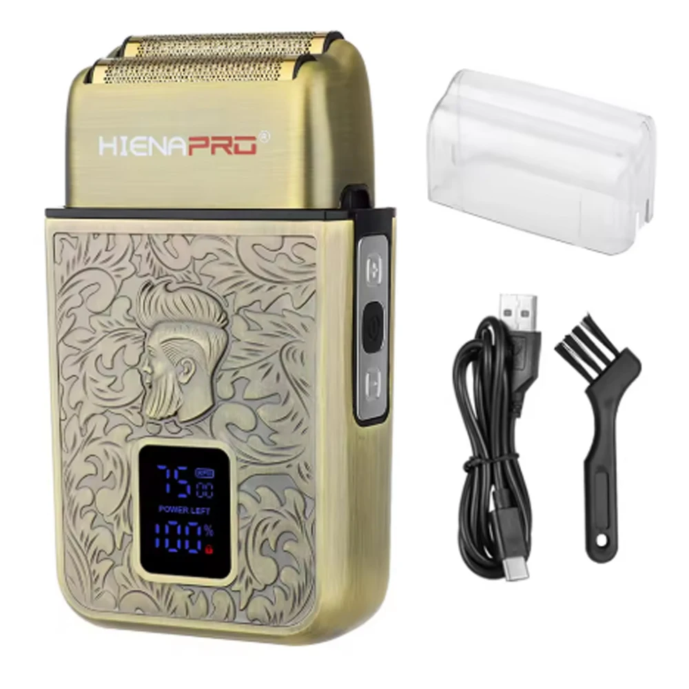 Professional Men's Electric Shaver Retro Design Dual-Layer Blade System Powerful Motor High-Capacity Battery