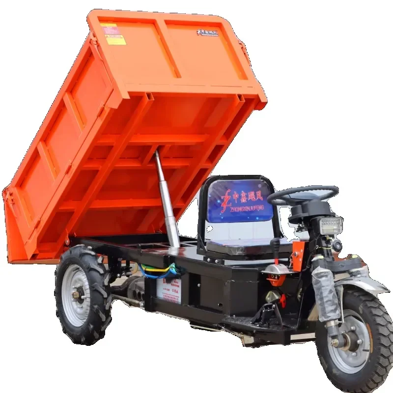 Electric hydraulic self dumping and climbing load dump truck, concrete sand brick transportation tricycle