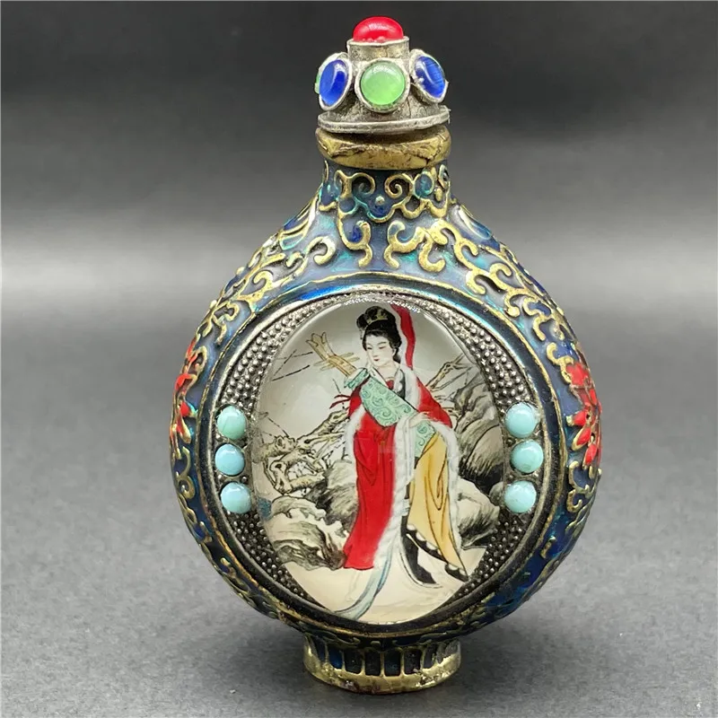 Folk Craft Gift Snuff Bottle Chinese Antique Inner Painting Old Style Snuff Bottle Living Room Decoration