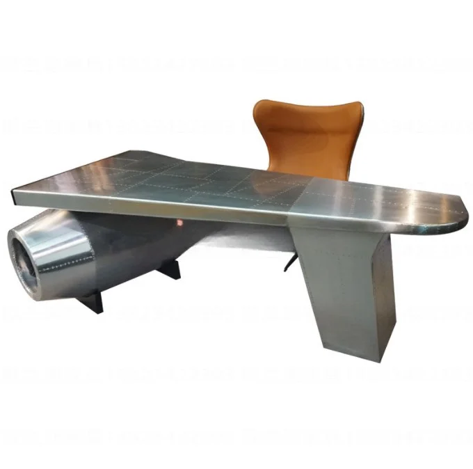 handmade polished Aluminium industry loft aviation furniture bespoke aviator airplane executive wing desk for sale