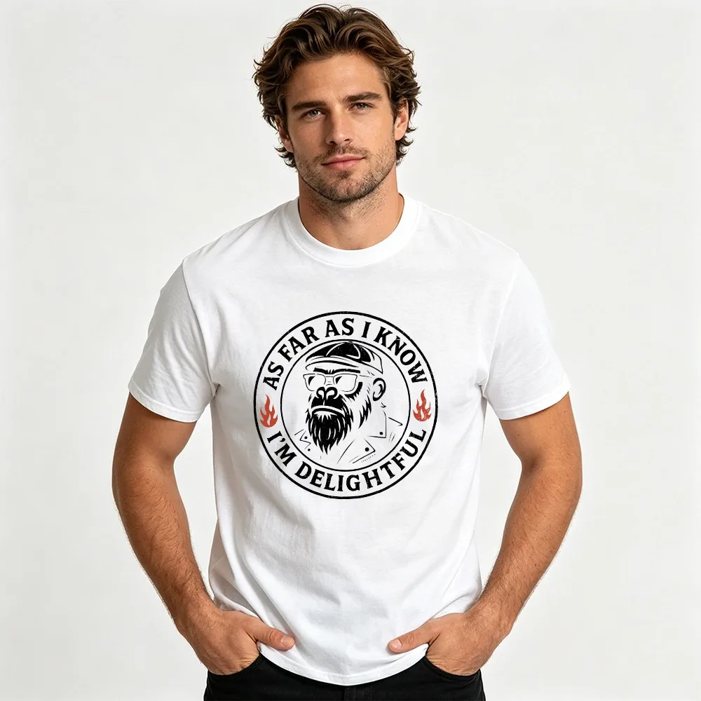 T-shirt graphique pour homme « As Far As I Know I'm Delightful Bearded Man with Cap Glasses », en coton, style vintage, imprimé flamme, pour le streetwear