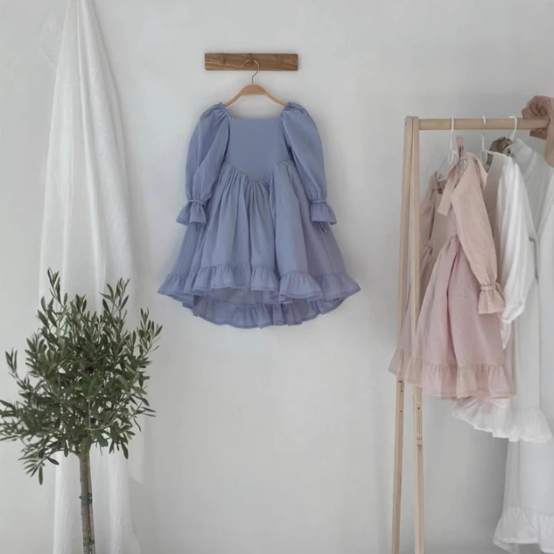 

2025 Spring and Autumn Girls' Cotton and linen Lolita Back Strap Decoration Fairy Dress