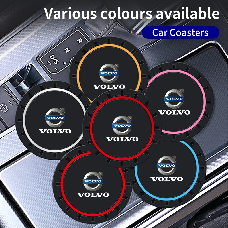 2Pcs Car Non-slip Coaster Water Cup Pad Cushion For Volvo XC90 XC60 C30 T6 S60 C70 XC40 V40 XC70 V70 V60 V50 S80 S40 AWD V90 S90