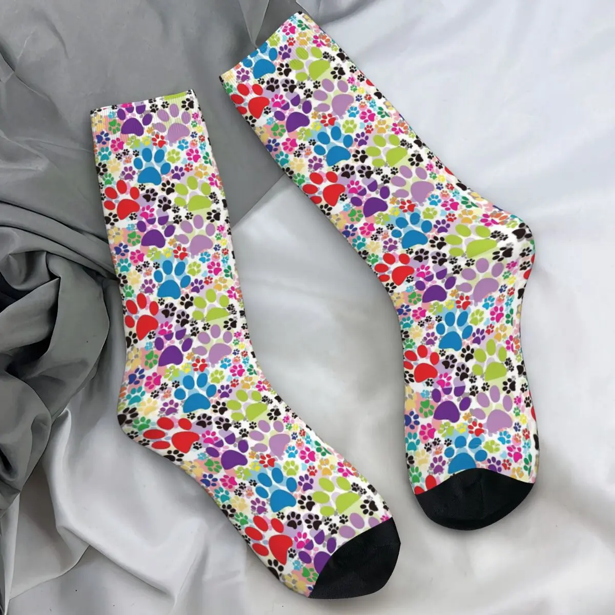 

Радужные чулки с принтом собачьей лапы, носки для взрослых и мужчин, удобные забавные носки, осенние спортивные противоскользящие носки на заказ, подарок