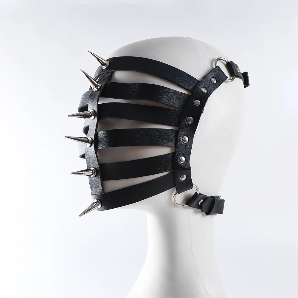 Spike prego punk máscaras de couro do plutônio meia face oco máscara cosplay animail traje de halloween acessório adulto jogo masquerade festas