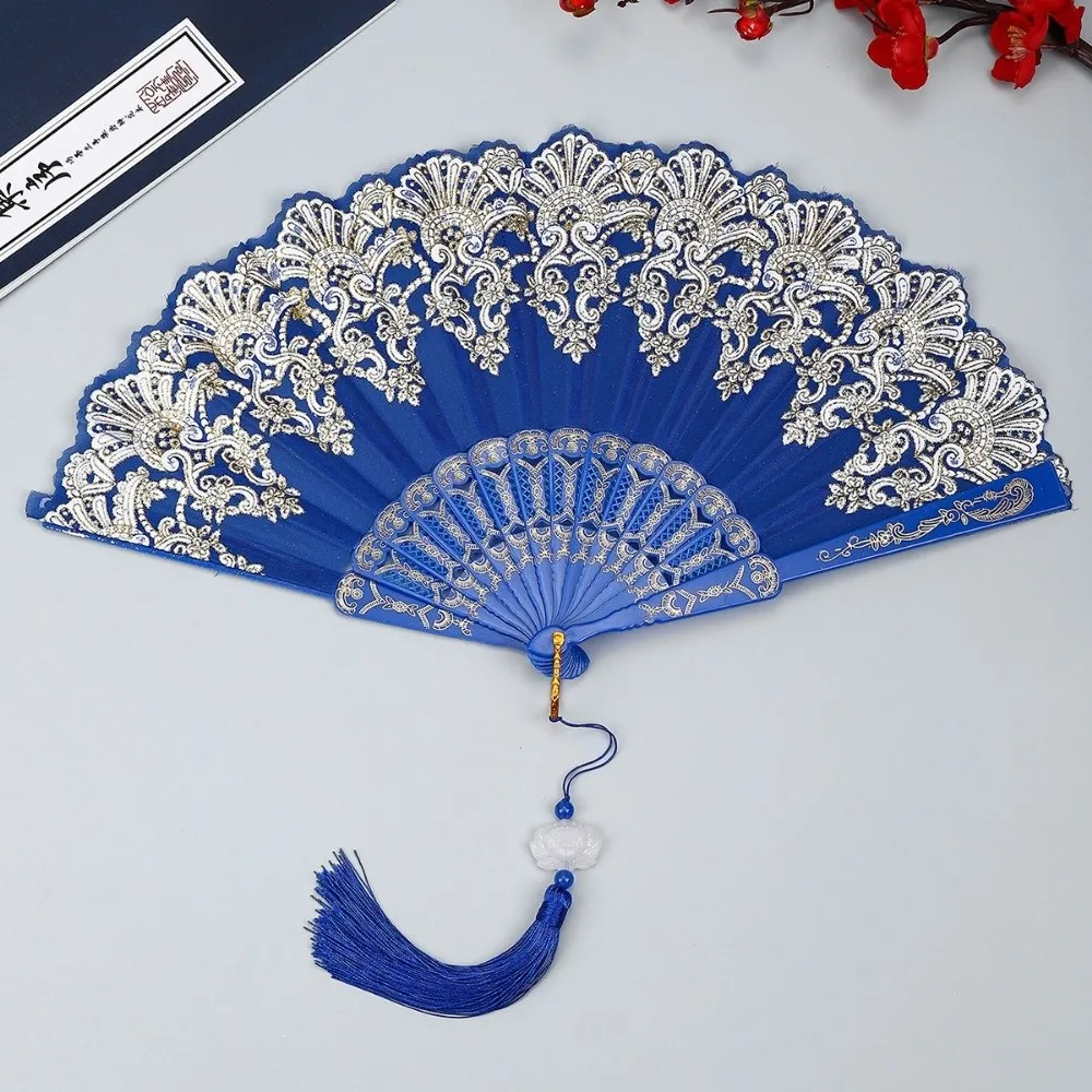 

Embroidered Folding Fan Hot Stamping Photography Props Chinese Wedding Cloth Folding Fan Multicolors Gold Blocking Fan