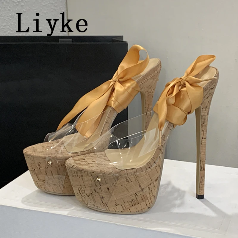 Liyke, sandalias con plataforma y correa en el tobillo para mujer, zapatos de tacón alto finos con punta abierta de aguja de PVC transparente para fiesta y club nocturno, zapatos de tacón para mujer