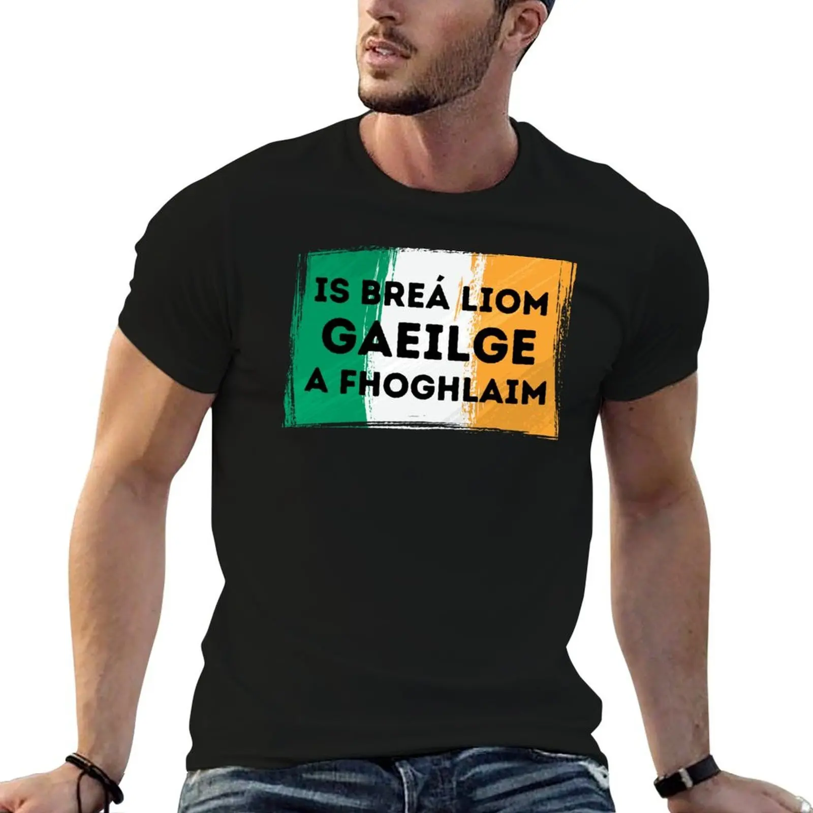 I LOVE LEARNING IRISH Gaelic Language Quote Flag T-Shirt Blouse heavyweights T-shirts for men cotton