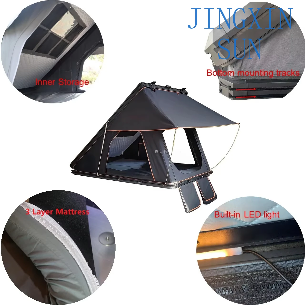 Outdoor camping waterproof 4-person SUV aluminum alloy roof tent triangular hard shell roof tent