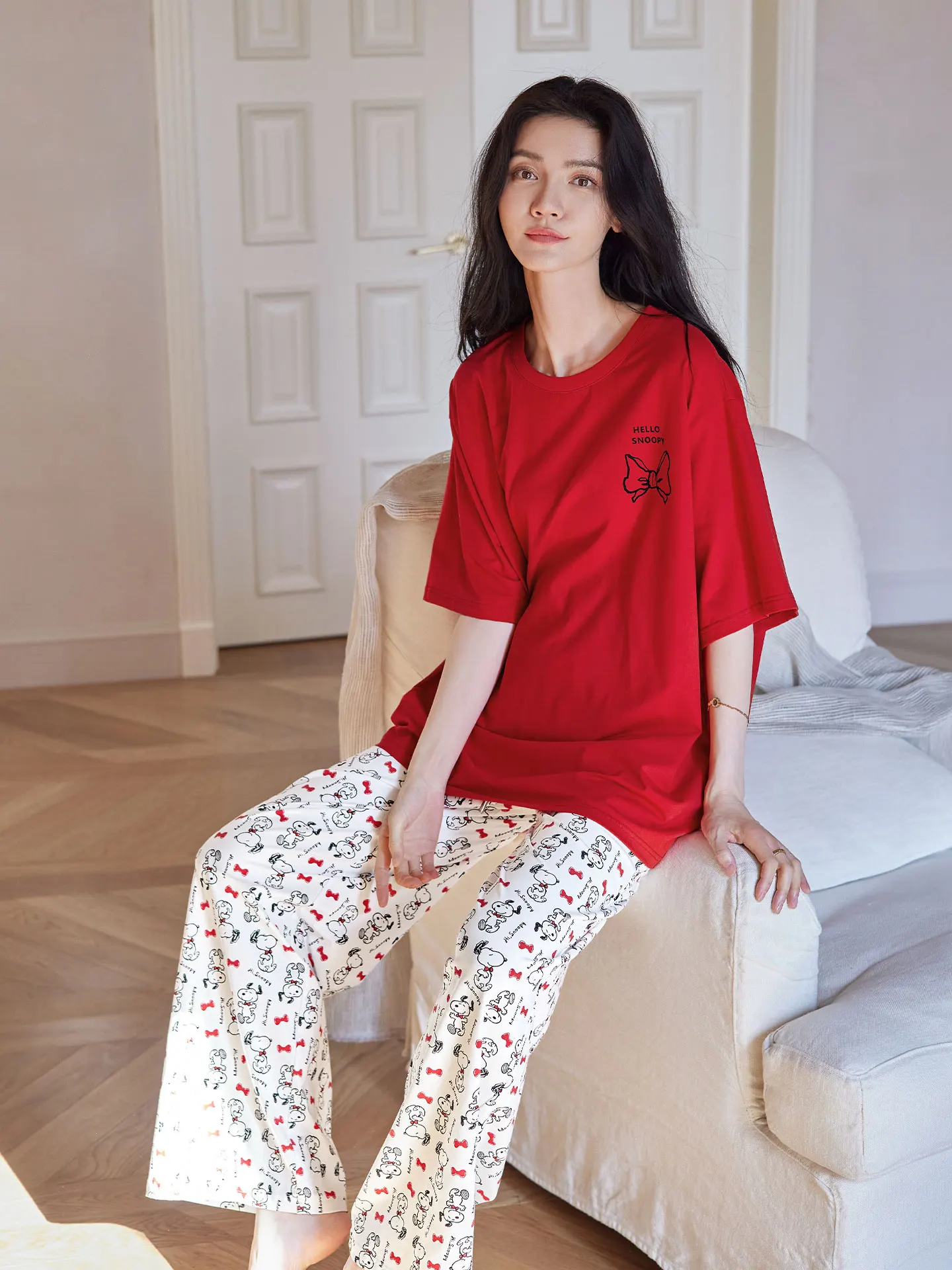 red-new-year's-pajamas-women's-summer-thin-ort-sve-long-pants-set-mod-cotton-home-clothes-home-comfortable