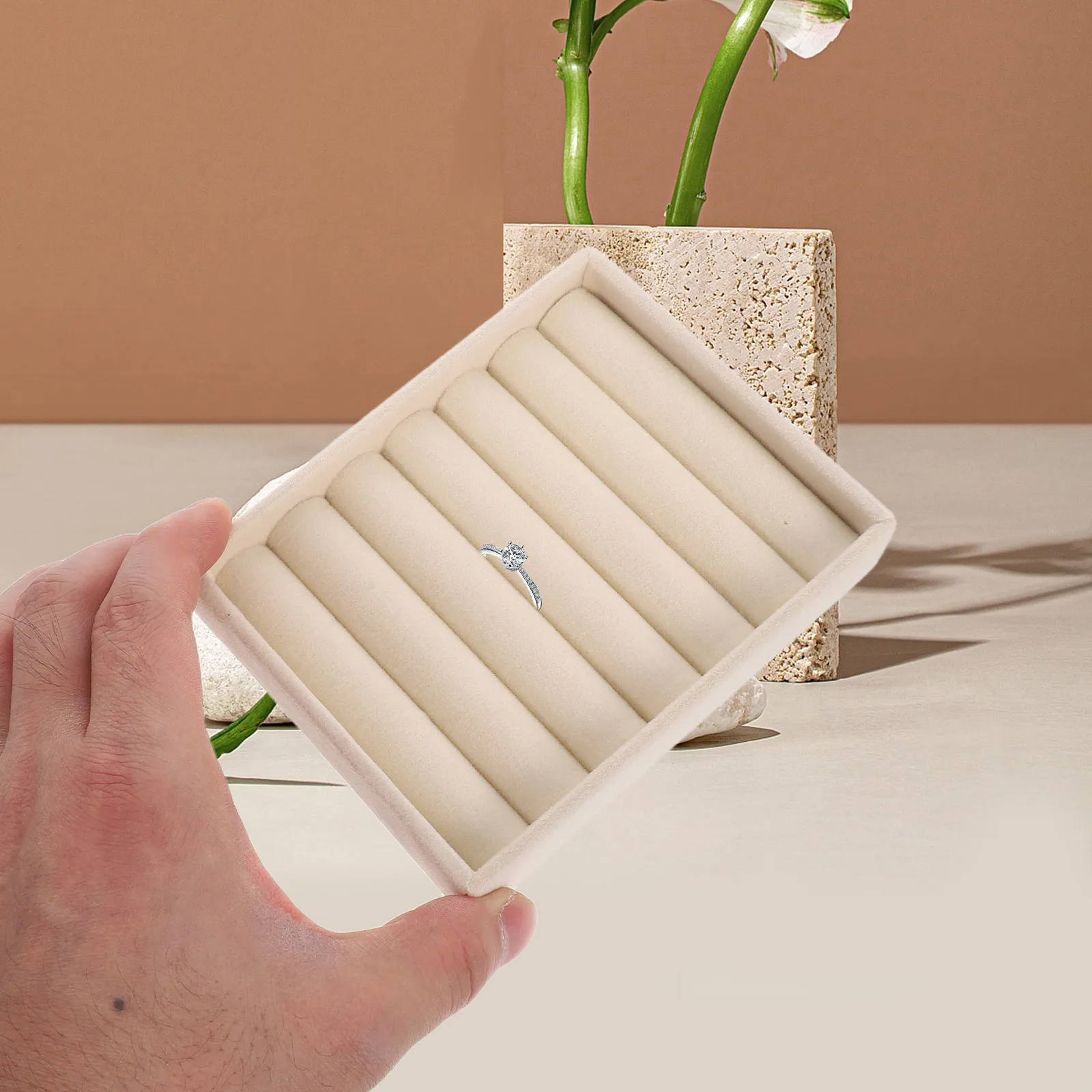 

2Pcs Jewelry Rings Organizer Tray Soft Lining Storage Box Compact Jewelry Display Organizer for Travel Home Storage Tray