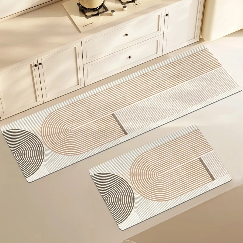 

Kitchen Carpet Anti-slip Anti-fouling Anti-oil Rugs PVC Diatom Mud Absorbing Door Foot Mat Irregular Lines Long Size Floor Mats