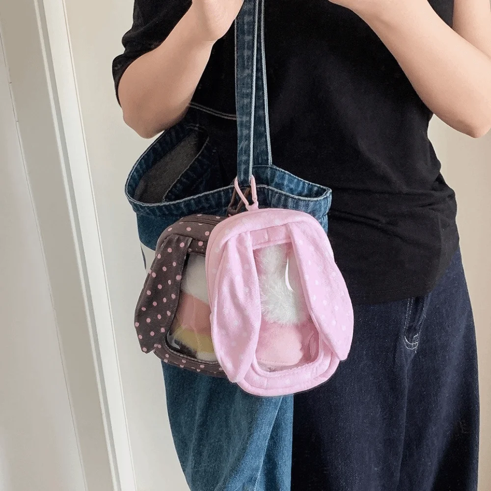 Plush Rabbit Ear Bunny Doll Storage Bag Transparent with Clear Window Doll Protector Case PVC Material Zipper