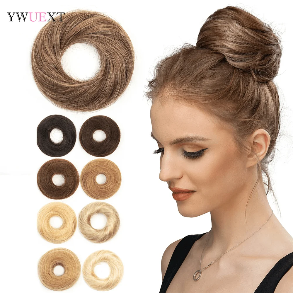 Sanggul Rambut Asli, Sanggul Rambut Alami, Kuncir Rambut Donut untuk Wanita, Potongan Rambut Rapi, Mini Scrunchie Karet, Wig Donut, Aksesoris Rambut
