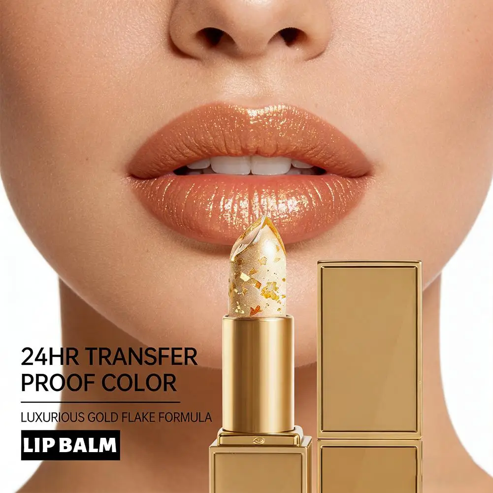 Gold Foil Color Changing Lip Balm Glossy Non-Sticky Nourishing Moisturizing Lasting Transferproof Color Changing Lipstick ﻿