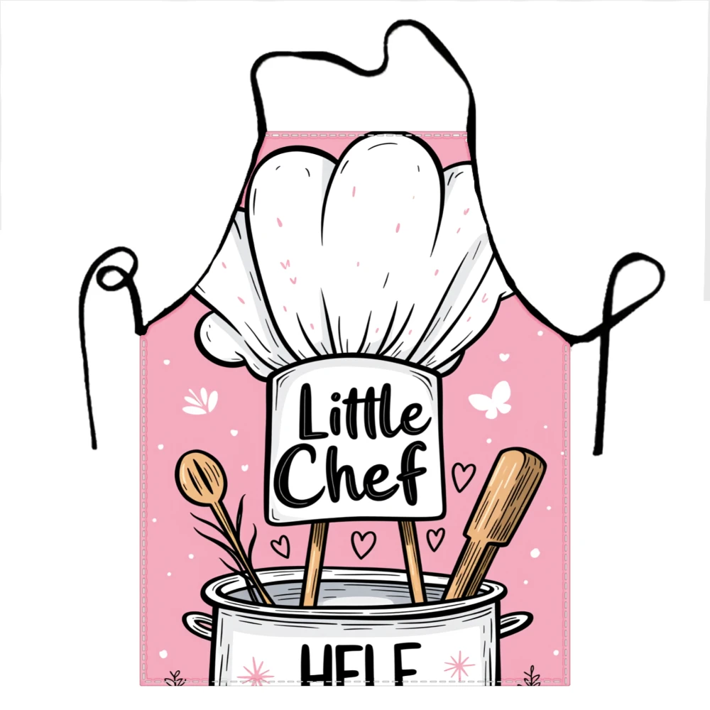 Little Chef Apron With Chef Hat And Cooking Utensils For Kids Pink Design With Hearts And Butterflies