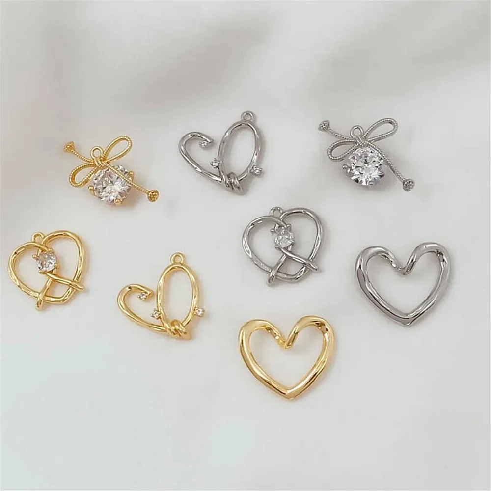 

14K Copper-clad Gold, Zirconium-inlaid, Hollowed-out, Cute Heart-shaped, Niche Design Earring, DIY Jewelry Pendant