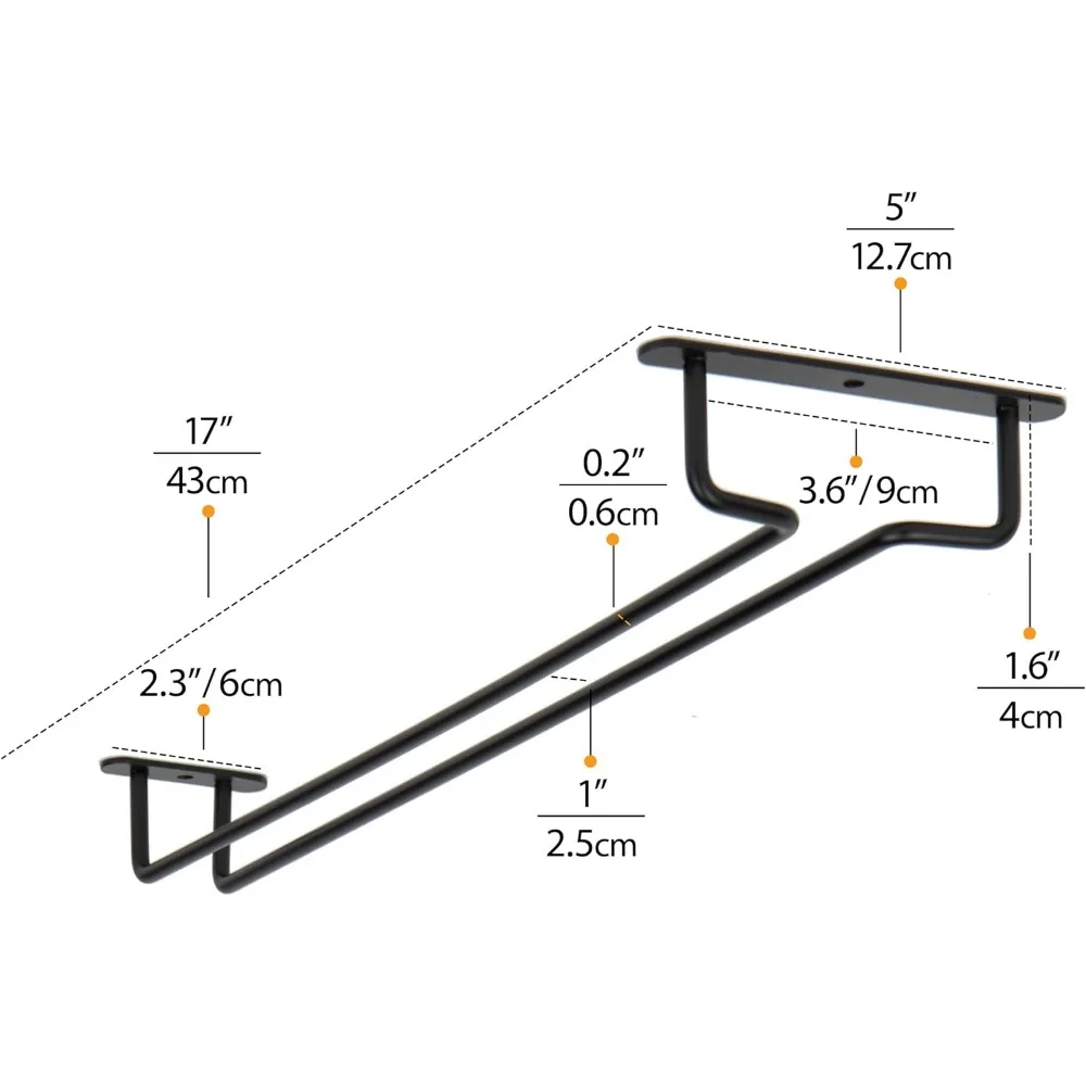 ชุดที่แขวนแก้วไวน์ใต้ตู้ 2 ชิ้น สีดำ ทำจากเหล็ก ขนาด 17 นิ้ว สำหรับจัดเก็บและตกแต่งห้องครัว