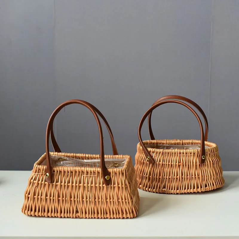 Vine Woven Japanese Portable Basket Flower Basket Flower Pot Weaving Bamboo Woven Portable Small Decorative Basket