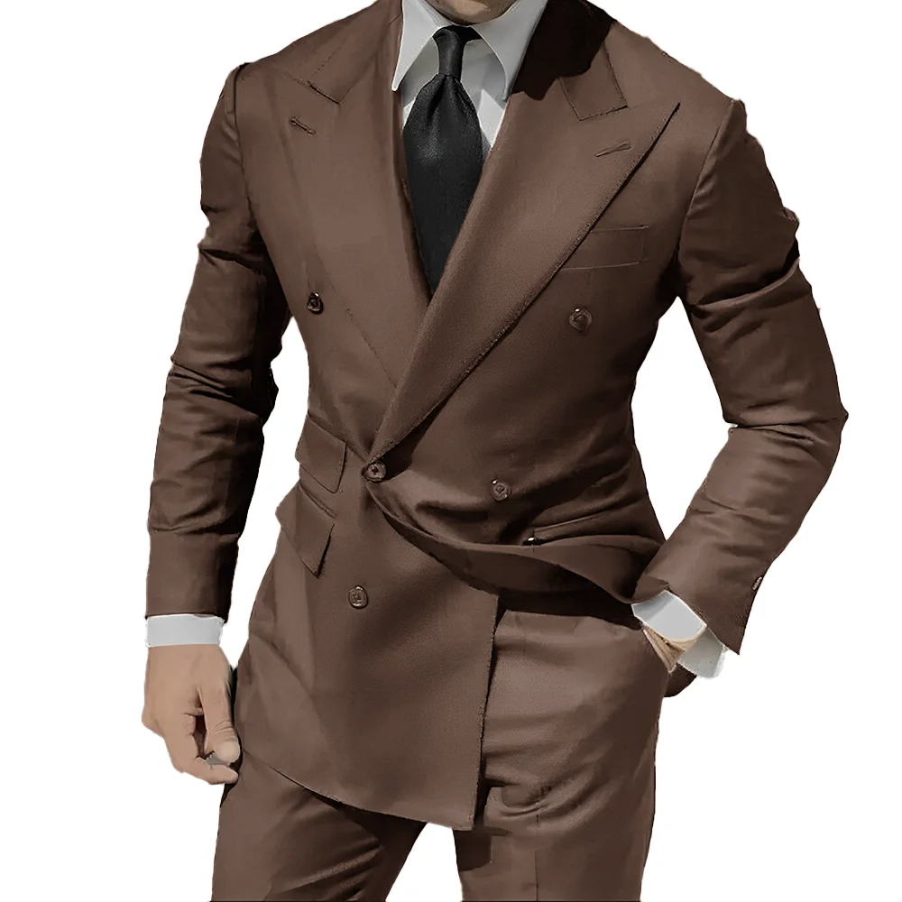 Business Mens Suits Peak Lapel Double Breasted Blazer Wedding Groom Tuxedos 2Pcs Office Workwear Groom Blazer