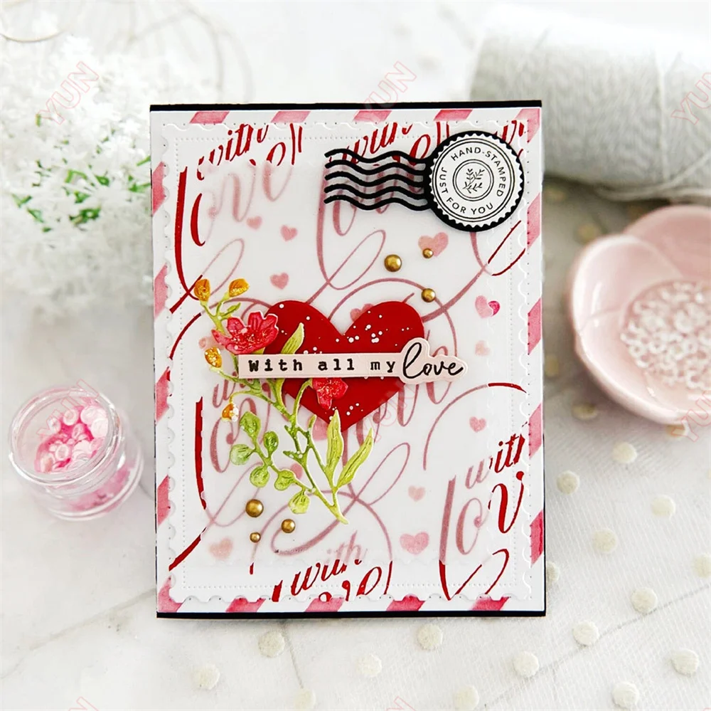 Scrapbooking Valentinstag Stirbt Luftpost Grenze Schablone Scripted Sentiments Vintage Typ Stempel Cut Combo Sterben DIY Karte Geschenk Stirbt