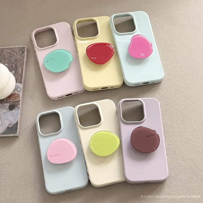 Candy Color Glossy Phone Case Shockproof Cover with Grip Stand for iPhone 17 16 Pro Max 15 14 13 12 11 Pro product photo