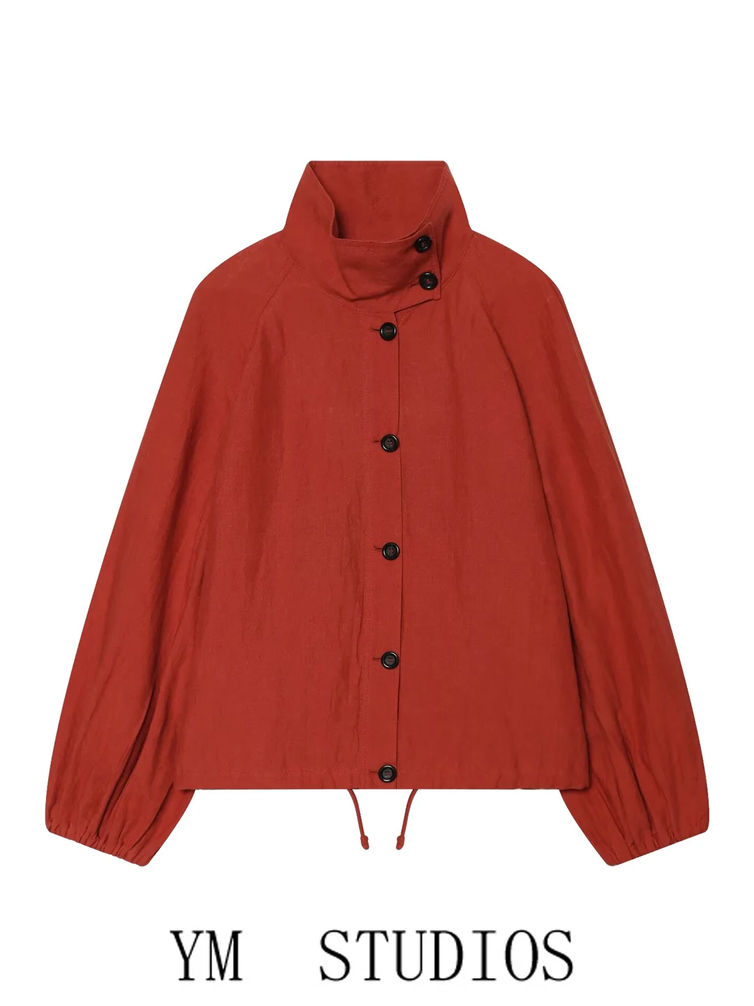 Red Button up Stand Collar Pilot Jacket Women's Retro Baseball Outfit Loose Fit Long Sleeve Polyester Fiber Autumn Fashion