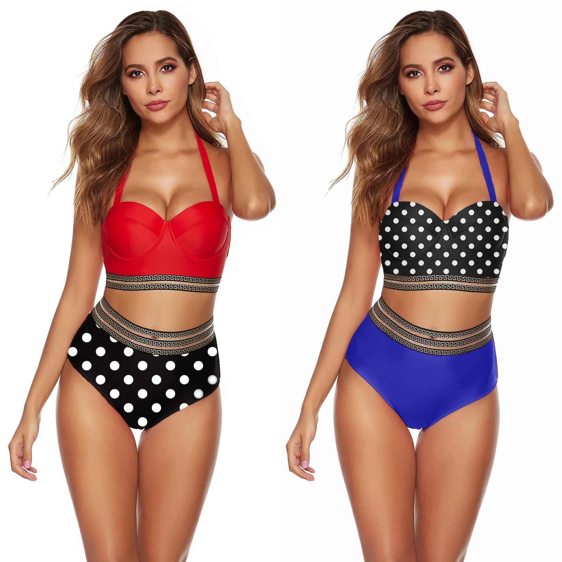 

2025 new large size bikini polka dot sexy swimsuit split high waist swimsuit