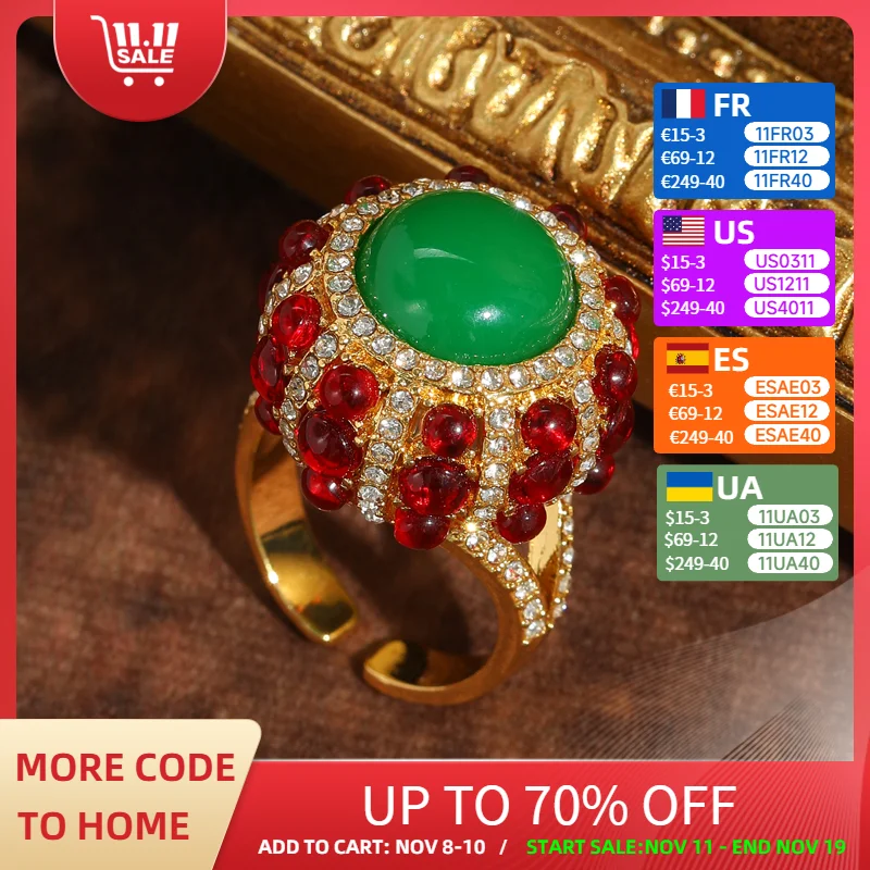 

Vintage Christmas Green Red Rings Agate Glaze For Woman Round Adjustable Gold Color Rhinestone Jewelry High Quality Wedding 2025